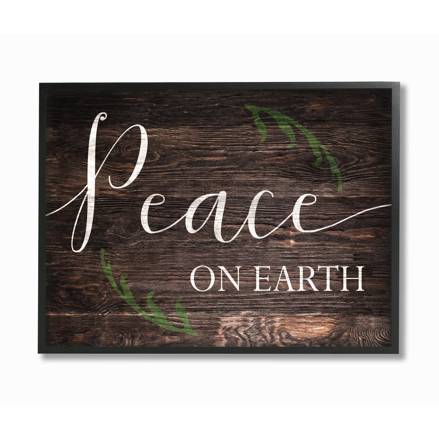 The Stupell Home Decor Collection Holiday Rustic Wood Look Peace On Earth Planked Typography Oversized Framed Giclee Texturized Art, 16 x 1.5 x 20