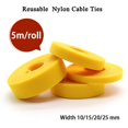 thumbnail image 1 of 5m/roll Cable Ties Reusable Loop Bundle Self Adhesive Yellow Nylon Strap Organizer Clip Wire Holder Management Fastening Tape width 15mm 40 rolls, 1 of 5