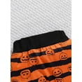 thumbnail image 4 of LIIPEE Boys Girls Outfit Halloween Cartoon Pumpkin Printed Long Sleeve Round Neck Bodysuit Striped Pants Set Baby Breathable Family Gatherings Outfits,Black,6-9 Months, 4 of 9
