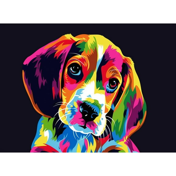 Colorful Beagle Puppy Dog DIY 5D Diamond Art Painting by Number Kits for Adults Paint with Round Full Drill Diamond Gems Painting Art Craft for Home Wall Decor 11.8x15.8in(1)