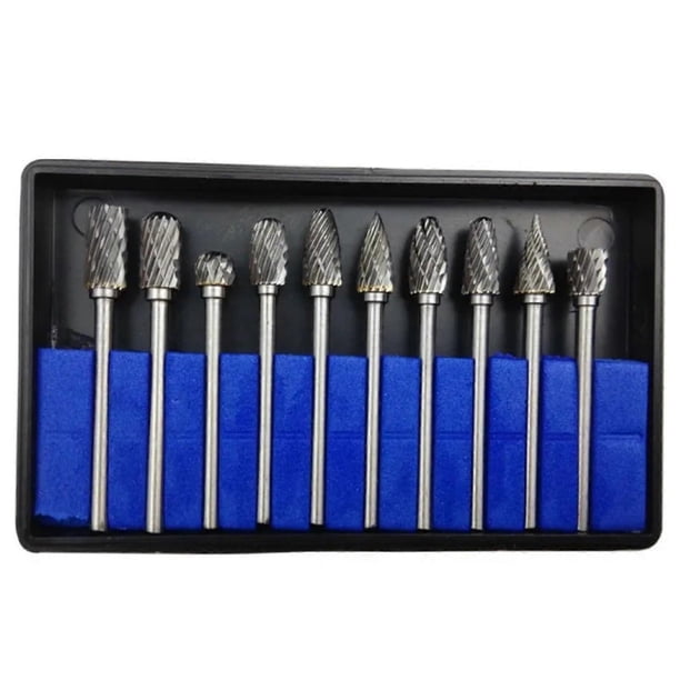 10Pcs 1/8' Shank Tungsten Carbide Milling Cutter Rotary Steel HighSpeed Steel Cone Drill Set Diamond Drill