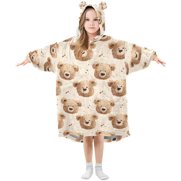 Wearable Blanket Hoodie for Bear Lovely Flannel Hooded Blanket with Pockets and Sleeves Suitable