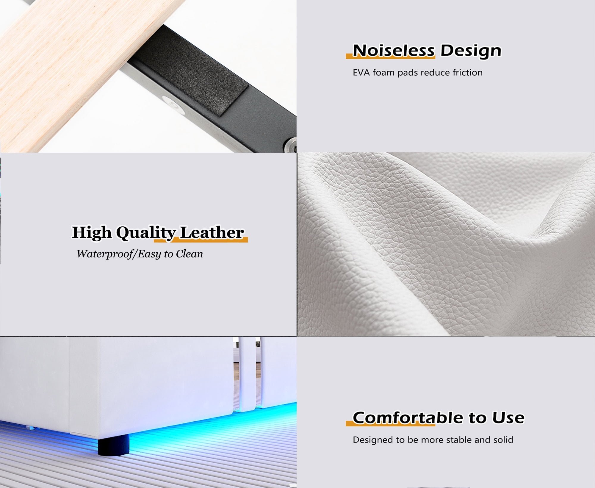 Blotout Faux Leather Bed Frame Queen Size with 4 Drawers & USB Charging Station & LED Light Headboard Footboard, Modern Upholstered Platform Bed, No Box Spring Needed, White