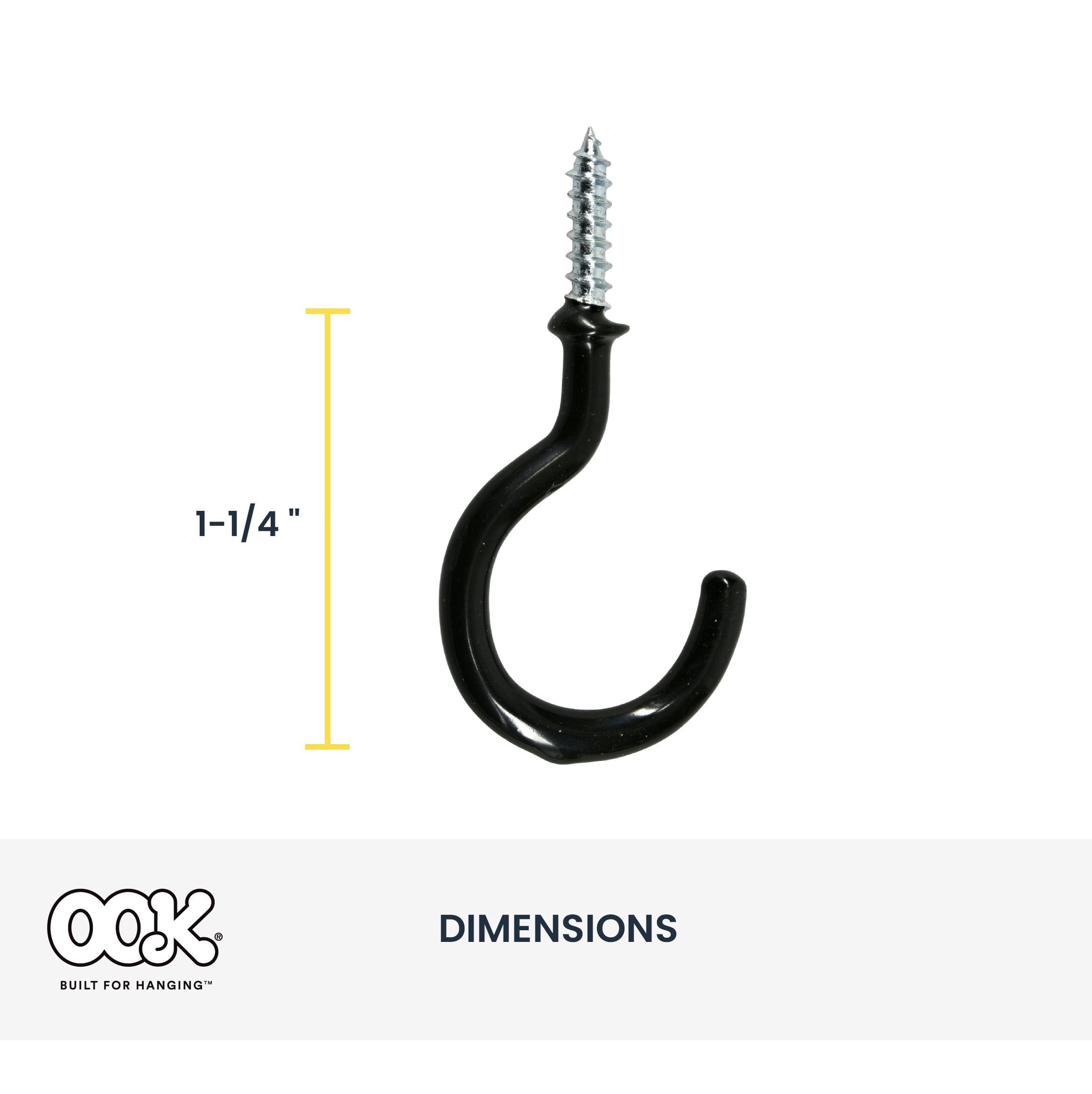 (3 pack) Ook Cup Hooks, 1-1/4", 1 lbs, Screw Hooks, Steel, Black Vinyl, 40 pack