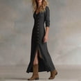 thumbnail image 7 of PBFRDSJ Women's Long Shirt Dress 3/4 Sleeve Side Slit Button Down Dress Loose Flowy Solid Beach Sundress, 7 of 7