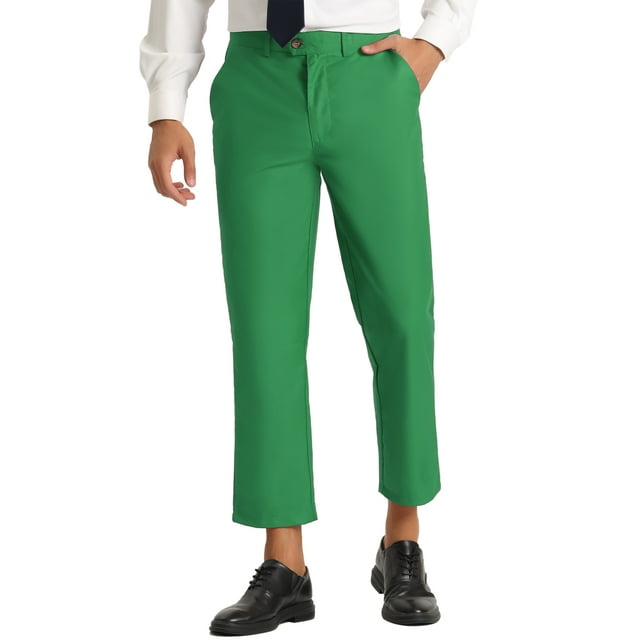 INSPIRE CHIC Pantalon pour Homme Couleur Unie Longueur Cheville devant Plat Pantalon 28 Vert