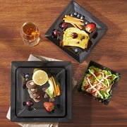 TP 12-Piece Classic Square Melamine Dinnerware Set, Plates and Bowls Set, Service for 4, Black