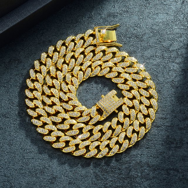Cadena cubana de 12 mm, ligera, de lujo, de aleación a juego, con diamantes de imitación, collar cubano para hombres y mujeres
