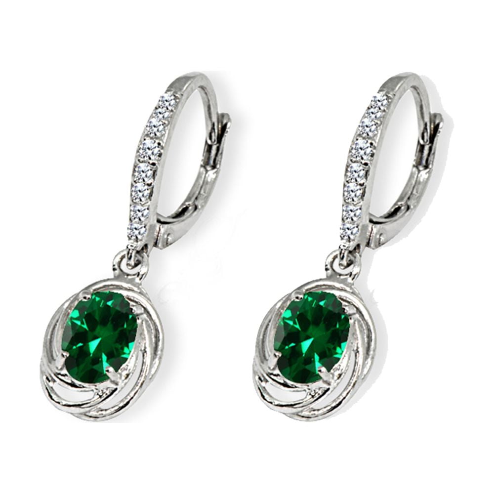 Peridot & CZ 7x5mm Oval Love Knot Sterling Silver Leverback Dangle Earrings