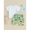 thumbnail image 4 of Bslissey Toddler Baby Boys 2Pcs Easter Outfits Short Sleeve Letter Print T-shirt + Cow Carrot Print Shorts 6M 12M 18M 24M 3T Infant Summer Casual Short Pants Set, 4 of 9