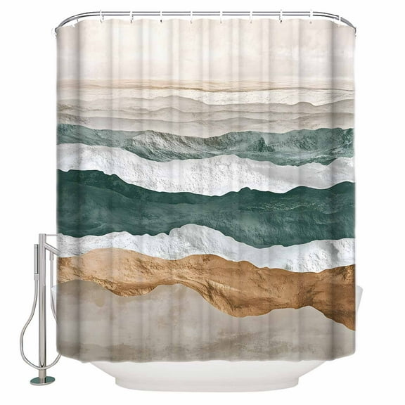 72x78 Inch Shower Curtain Sage Green Brown Ombre Bathroom Decor Waterproof Fabric Bathtub Bath Curtains Decorative Modern Moire Abstract Wave Extra Long Shower Curtain Set with Hooks
