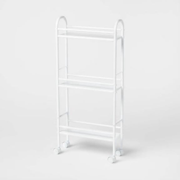 3 Shelf Narrow Metal Storage Cart White