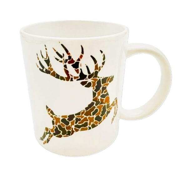 Deer Hunter's Personalized Camo Coffee Mug, 12 oz., Ceramic, White, Gift for Him, Gift for Her