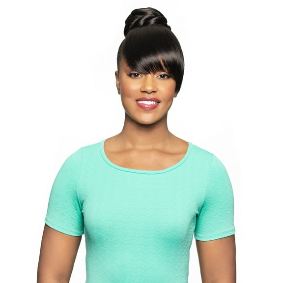 Alicia Beauty Foxy Silver Collections, Fusion High Heat Synthetic, 2 in I Dome with Bang Short Straight Style Hair Piece Drawstring, Instant accessories - DUET 6 (F1BBG)