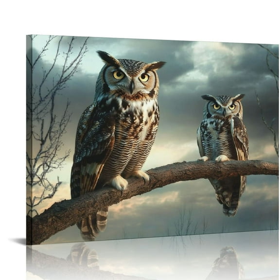 Patifu Owl Sitting Tree Fence Wall Art Canvas Prints Personalized Picture to Canvas Wall Art Modern Artwork Ready to Hang Wall Paintings for Home Decoration 20x16in