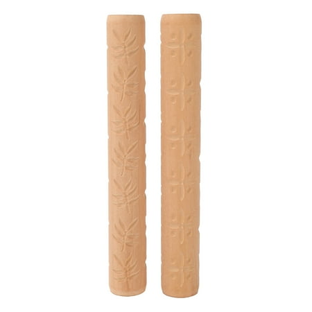 

2Pcs Clay Modeling Pattern Rollers Flowers Pattern 6.3in Clay Rolling Pin Textured Wooden Handle Pottery