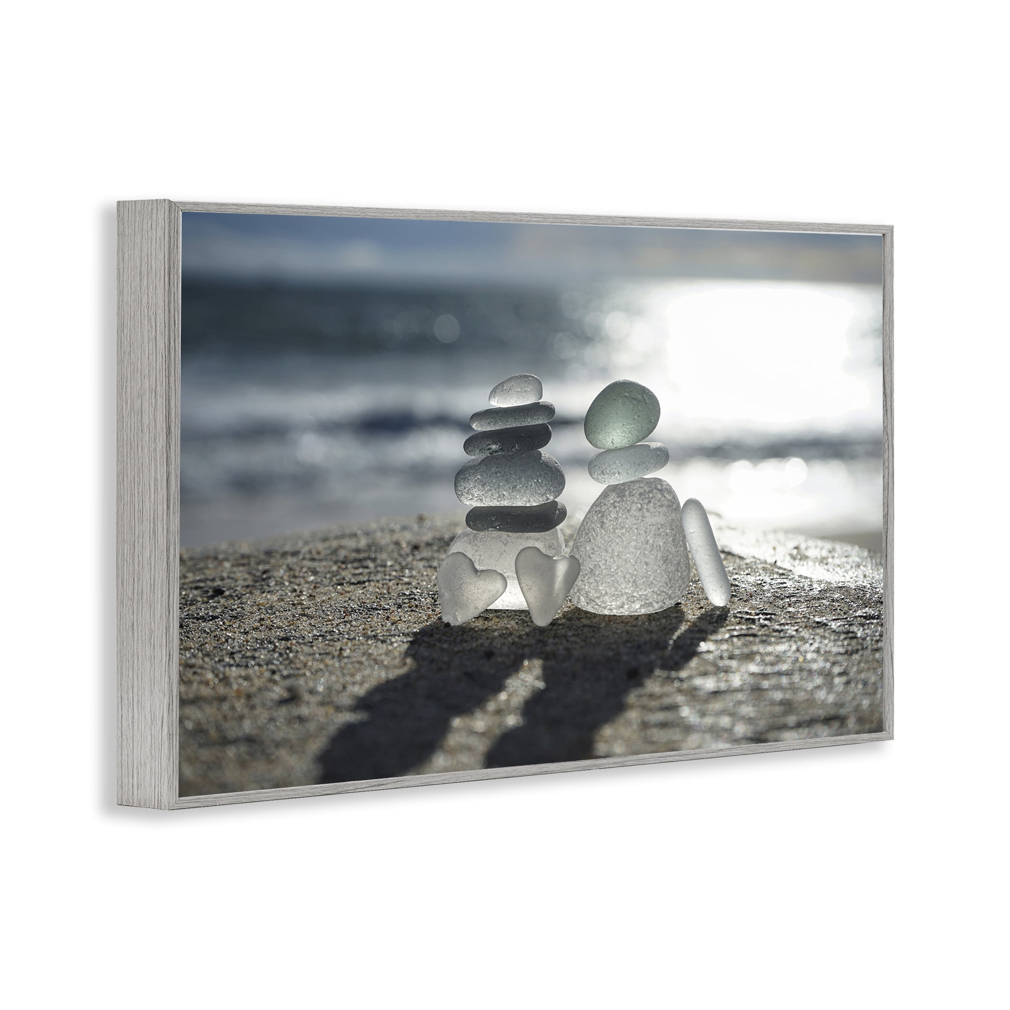 Stupell Industries Zen Sea Glass Hearts Gray Framed Giclee Art, design by LMarie Allen