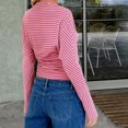thumbnail image 4 of Wowcloth Women's Striped Bell Sleeve Knit Top, Round Neck with Cinched Waist for Casual and Daily Wear, 4 of 6