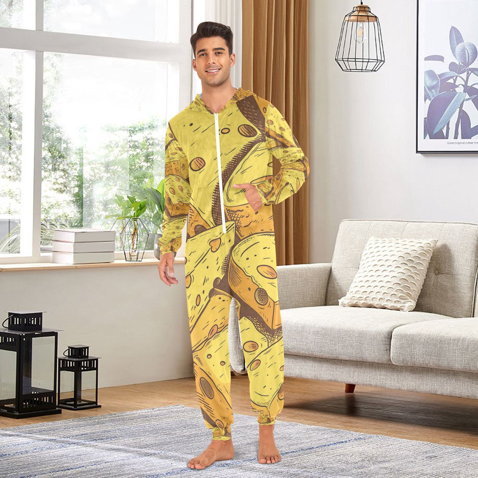Yellow Cheese Adult Unisex Onesie Pajamas Slim Fit One Piece Suit