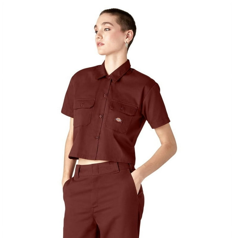 clore+ レディワークシャツ Dickies Women's Cropped Work Shirt, Fired Brick, XL - Walmart.com