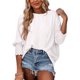 thumbnail image 1 of Top Suelto para Mujer con Puños Fruncidos Camisa Informal Transpirable De Manga Larga con Cuello Redondo para Verano Blanco M, 1 of 5