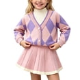 thumbnail image 2 of ROHUUQUE Girls 2 Piece Knit Set Cardigan and Skirt Set Fake Two Piece Button Down Long Sleeve Crewneck Fall Winter Outfit Purple, 2 of 5