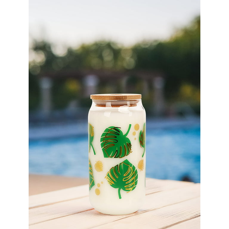  20 OZ Glass Cups with Bamboo Lids and Straws - Beer