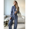 thumbnail image 6 of Women'S 2 Piece Outfits Casual Lapel Zip Sweatshirts and Wide Leg Pants Tracksuit Sets Royal Blue S, 6 of 9