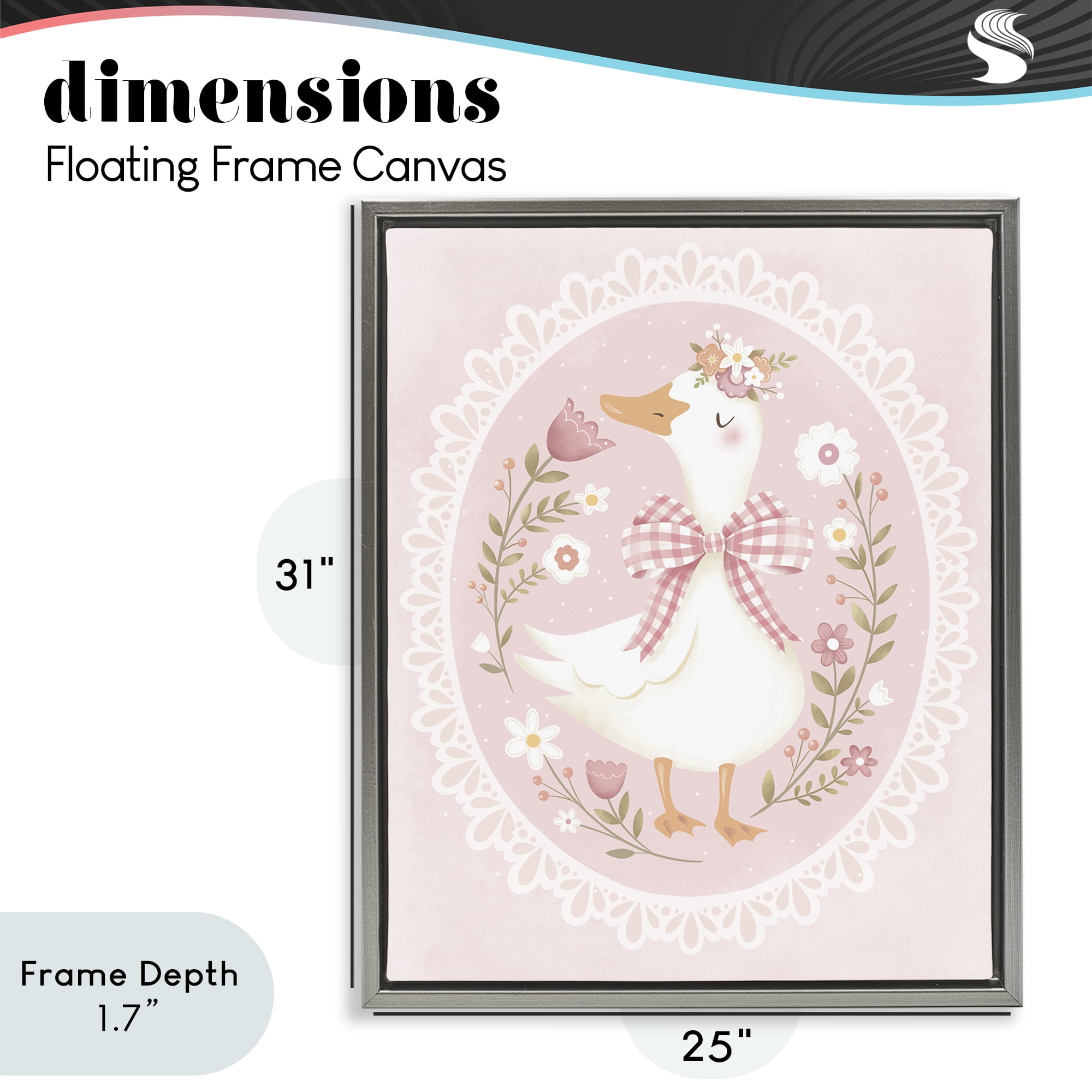 Stupell Industries Pink Floral Spring Goose Gray Framed Floater Canvas Wall Art, design by Penny Aguilera