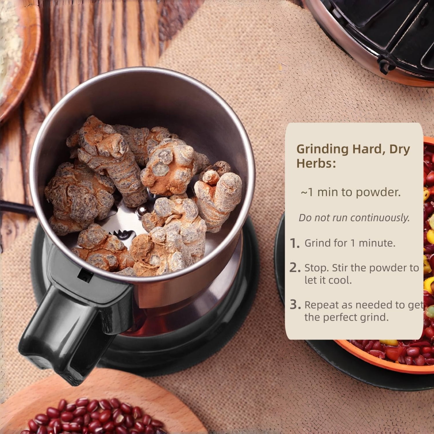 Electric Coffee & Spice Grinder, 400W 14oz Large Capacity with 304 Stainless Steel Blades, Fine Powder Grinder for Beans, Herbs, Grains, Nuts – Compact & Easy to Use