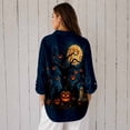 thumbnail image 2 of Nyfairy Plus Size Women's Halloween Print Long Sleeve Button Down Casual Shirt, 2 of 5
