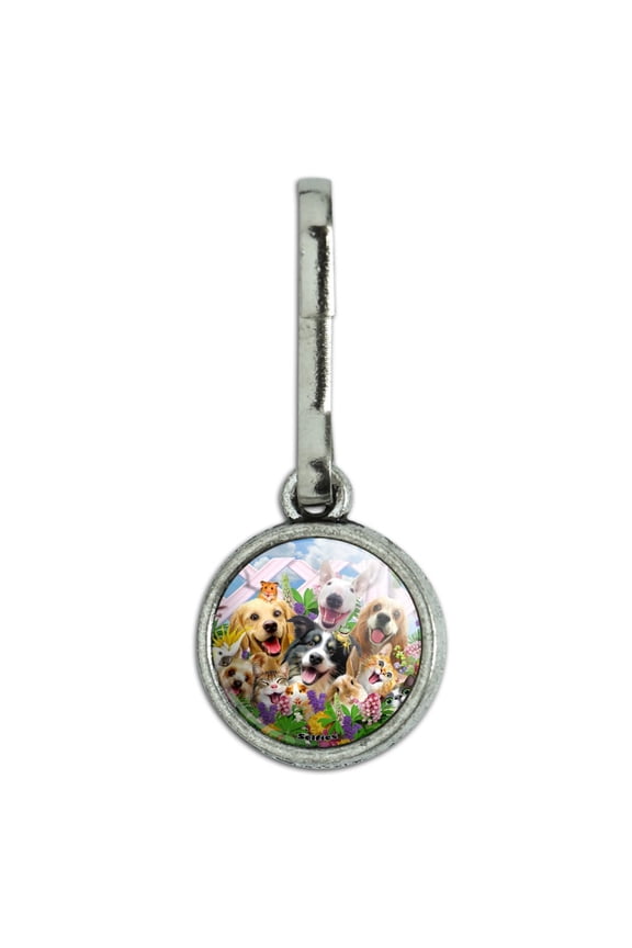 Backyard Animal Pals Selfie Dogs Cats Hamster Frog Antiqued Charm Clothes Purse Suitcase Backpack Zipper Pull Aid