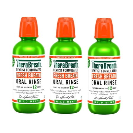 TheraBreath Fresh Breath Mouthwash, Mild Mint, Alcohol-Free, 16 fl oz - 3 Pack