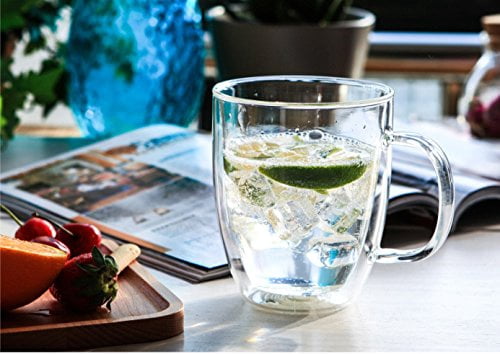 XXXXX Set of 2 Double Wall Clear Insulated Glasses Mugs Cups (Borosilicate Glass) High Temperature Safe Hot/Cold