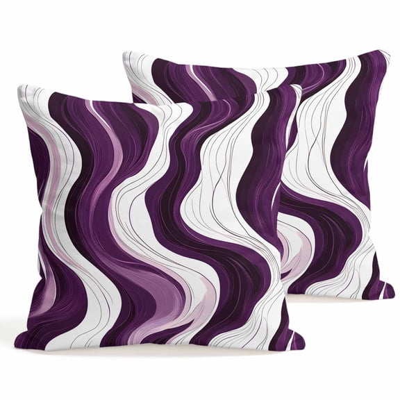Throw Pillow Covers 18x18 Inch Set of 2 Purple Lines Decorative Pillows Cushion Case Soft Square Pillowcases Abstract Art Liquid Throw Pillows for Couch Sofa Bed Chair Home Decor