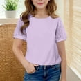 thumbnail image 2 of SERTG Girls Solid Color Short Lace Sleeve Top Shirt Spring Summer Casual Round Neck Blouse Everyday Wear for Kids(Purple#2,9 Years), 2 of 8