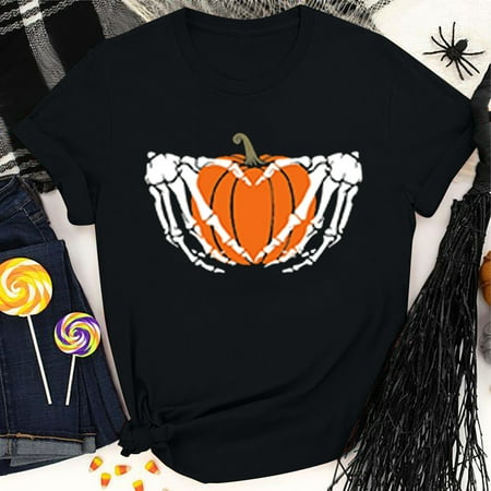 

OKBOP Fashion Tops for Women Fashion Summer Round Neck Leisure Short Sleeve Printing Blouses for Women Dressy Casual Halloween Maternity Shirt