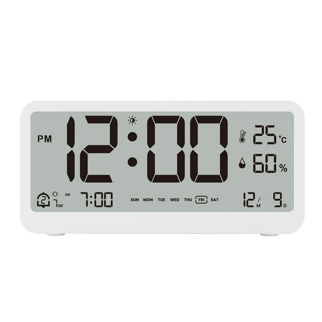 Tignapoo Multifunctional LCD Desk Clock with Dual Alarm, Temperature & Humidity Display, Adjustable Brightness, Night Light Mode, 12/24HR Format, Snooze Function, White (Batteries Not Included)