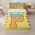 thumbnail image 3 of Homewish Light Blue Dripping Baseball Stitch Waffle Letter P Graphic Zipper Full Size Comforter Sets with Fitted Sheet and 2 Pillowcases,Alphabet Graphic Zipper Bedding Set,4pcs, 3 of 6