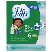 لوشن Puffs Plus لمناديل الوجه، 6 صناديق عائلية، 124 منديلًا في كل صندوق