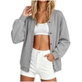 thumbnail image 4 of BRGZLK Button Down Sweatshirt Jacket for Women Casual Trendy Long Sleeve Open Front Cardigan Sweatshirts with Pockets Fall Winter Oversized Outfits 2026 Gray XL, 4 of 9