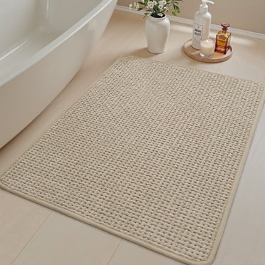 SIXHOME Bathroom Rugs Non Slip Bath Mat Chenille Soft Absorbent Quick Dry Bath Rugs for Bathroom Floor with Rubber Backing Machine Washable Bathmat Boho Bathroom Decor 20"x32" Beige
