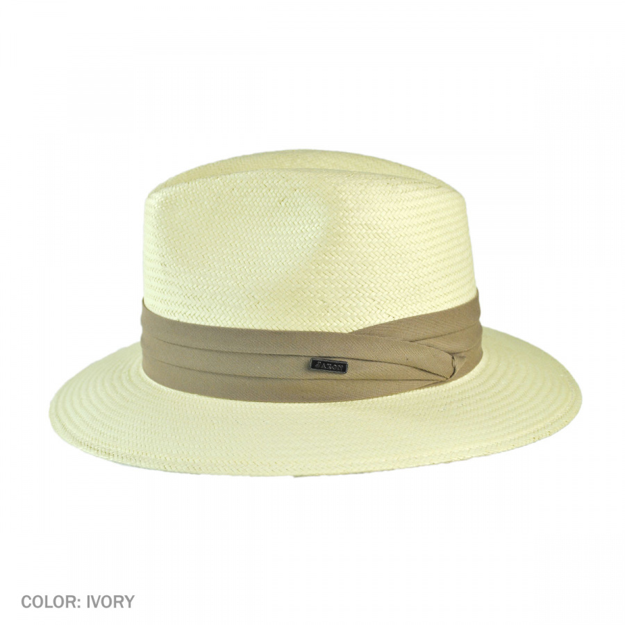 Toyo Straw Safari Fedora Hat - Khaki Band - XXL - Ivory/Khaki