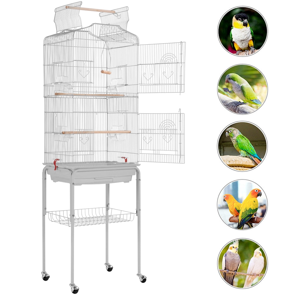 Alden Design 64" Large Rolling Metal Bird Cage with Open Top, Light Gray