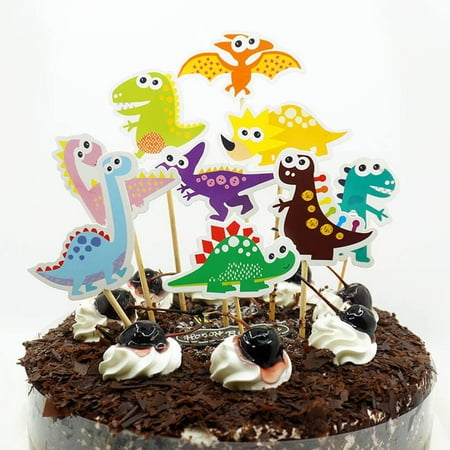 9pcs Cartoon Dinosaur Cupcake Toppers Happy Birthday Party
