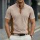 thumbnail image 1 of Ceisia Men's Loose Fit Ribbed Polo Shirt Short Sleeve Stand Collar Color Block Casual Daily Summer Tops Khaki L Gifts, 1 of 4
