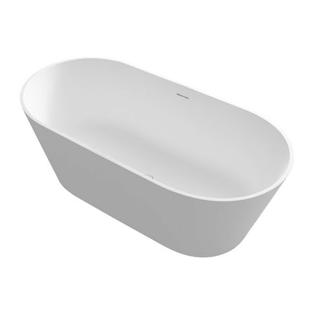 Rainlex  63" Freestanding Bathtub, Oval Shaped Stone Resin Freestanding Tubs, Solid Surface Matte White Soaking Tub with Overflow and Pop-up Drain RX-S03-63