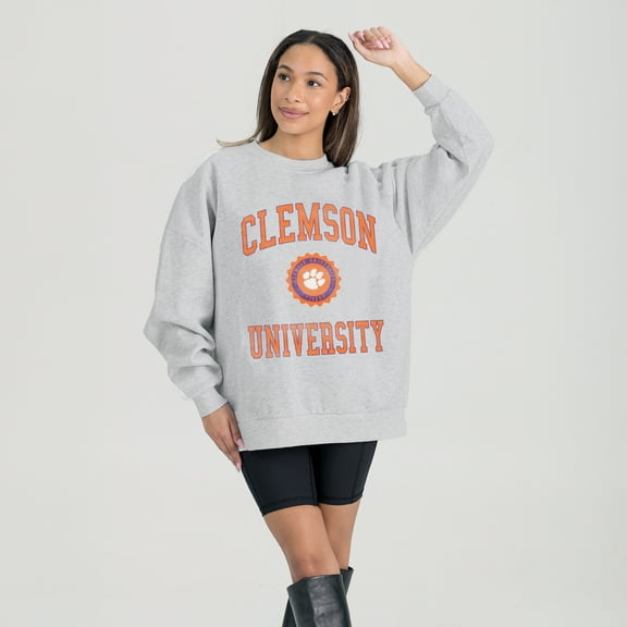Women's Gameday Couture Steel Clemson Tigers Oversized Good Vibes Premium Fleece Drop Shoulder Pullover Sweatshirt