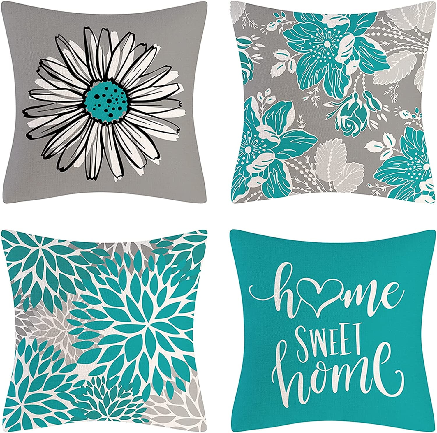 Teal Pillow Covers 16x16 Inch Set of 4 Decorative Throw Pillow Covers