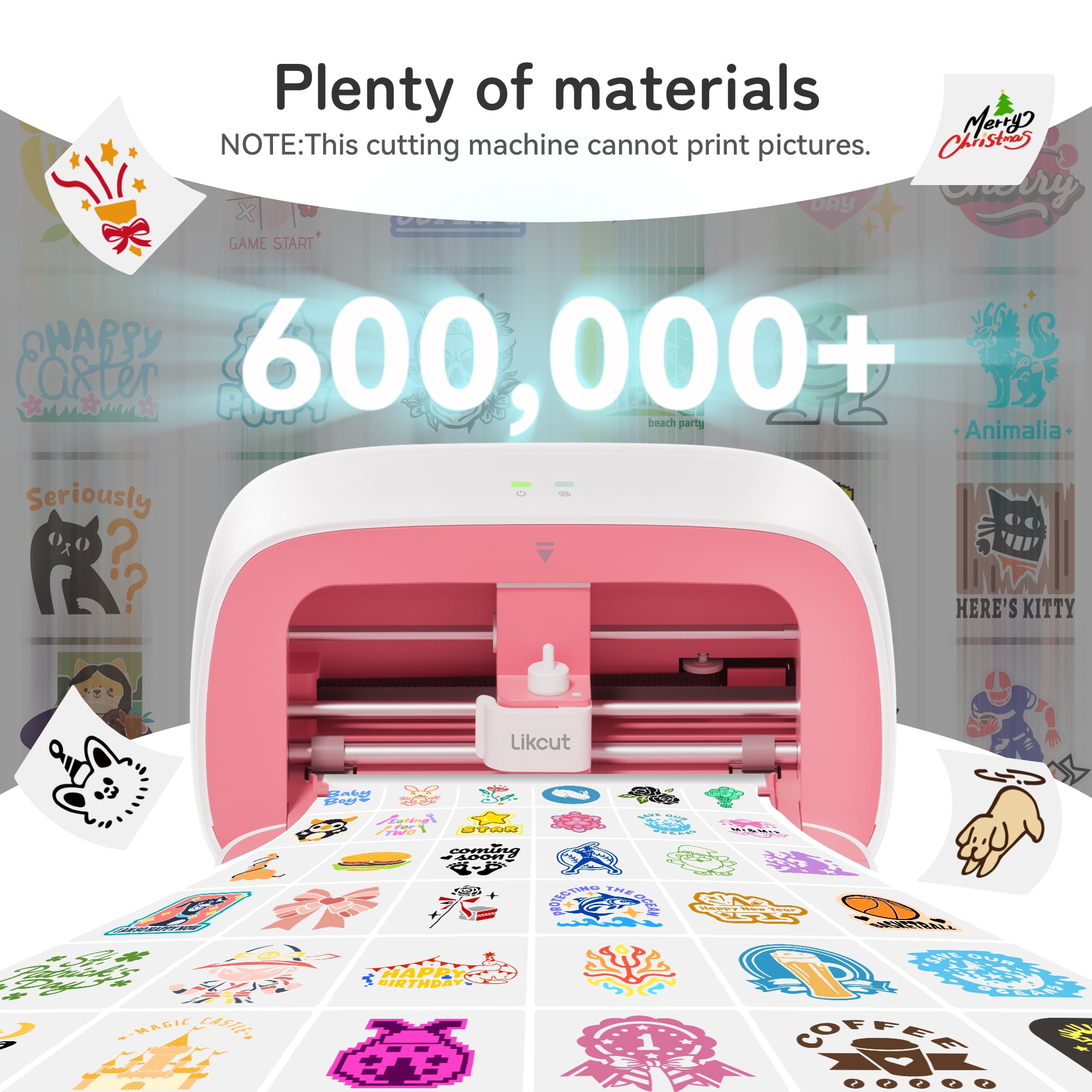 Likcut Vinyl Cutter Machine- Beginner Kit, Upgrade Cutting Mats and Tool Set Bundle for DIY Joy, Portable Smart Cutting Tool for Crafter, Beginner Craft Cutting Machine with Starting Materials, Pink
